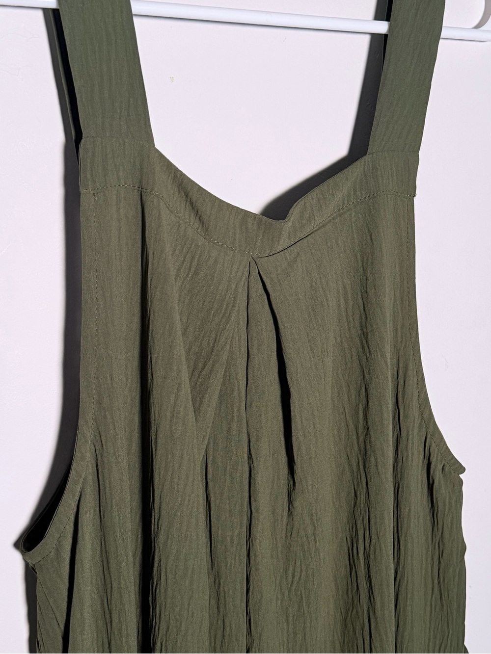 Olive Green Maxi Overall Dress with Button-Strap Detail - Picture 9 of 10
